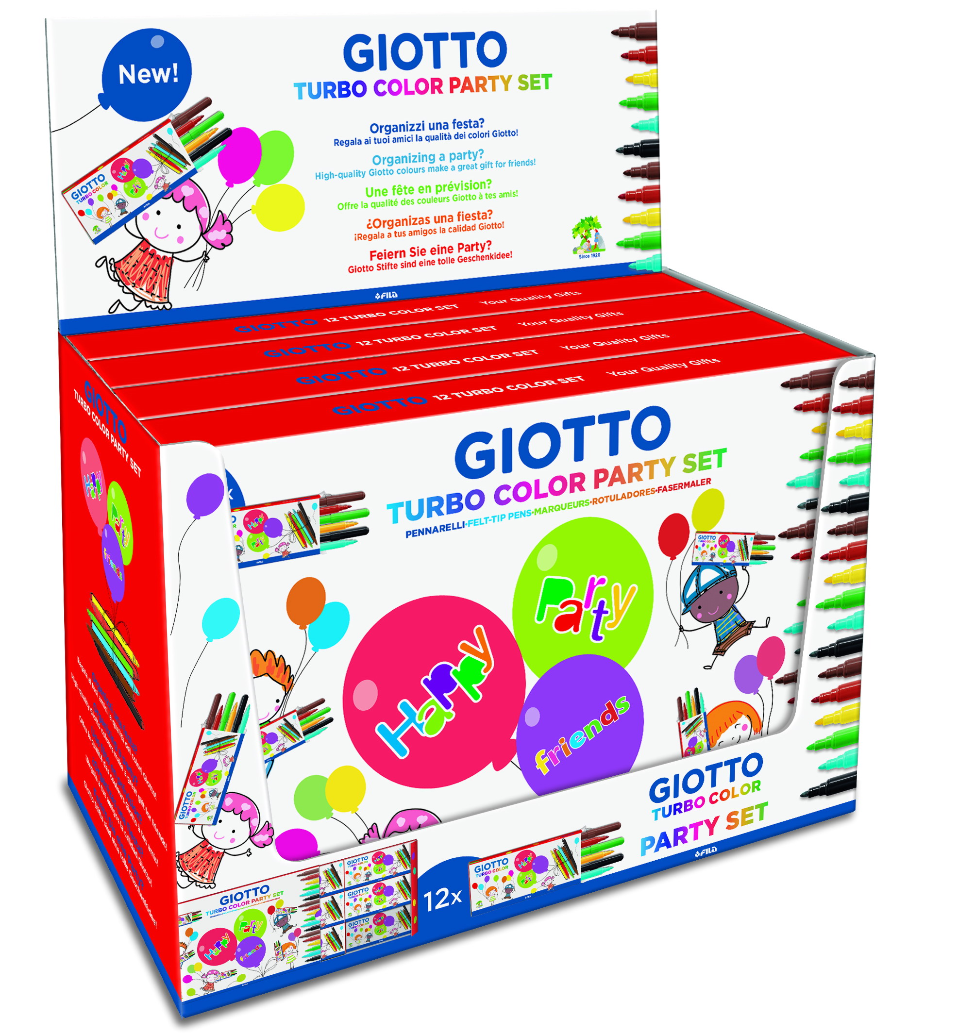 Set 12 astucci da 6 pennarelli - turbo color party gifts - Giotto su